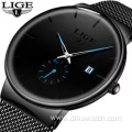 LIGE 9969 Fashion Watches Casual Waterproof Black Watch Bands Quartz Mens Box Brand Luxury Ultra-Thin Date Men Watch